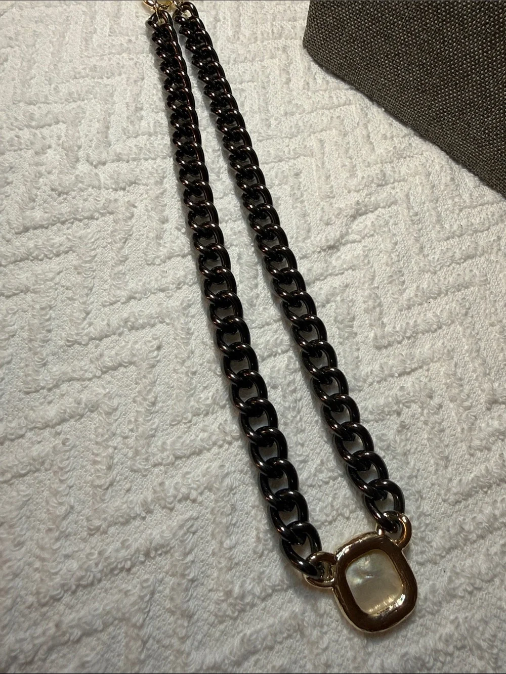 Black Chain Necklace with Mother-of-Pearl Pendant